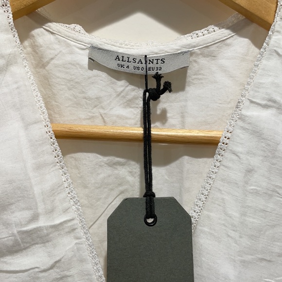 NEW • All Saints • Una Broderie Mini Lace Dress Chalk White 0 Button Fro… - Picture 6 of 6